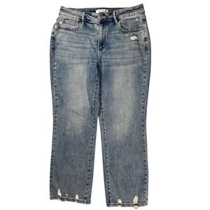 Judy Blue Straight Fit Jeans Women 14W Blue Distressed Medium Wash Denim Stretch
